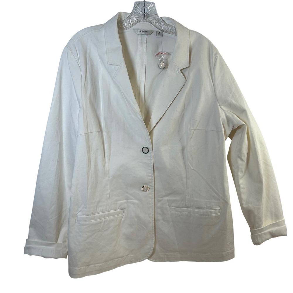 Liz Claiborne New York White Cotton Stretch‎ Blazer Jacket Size 16 Professional